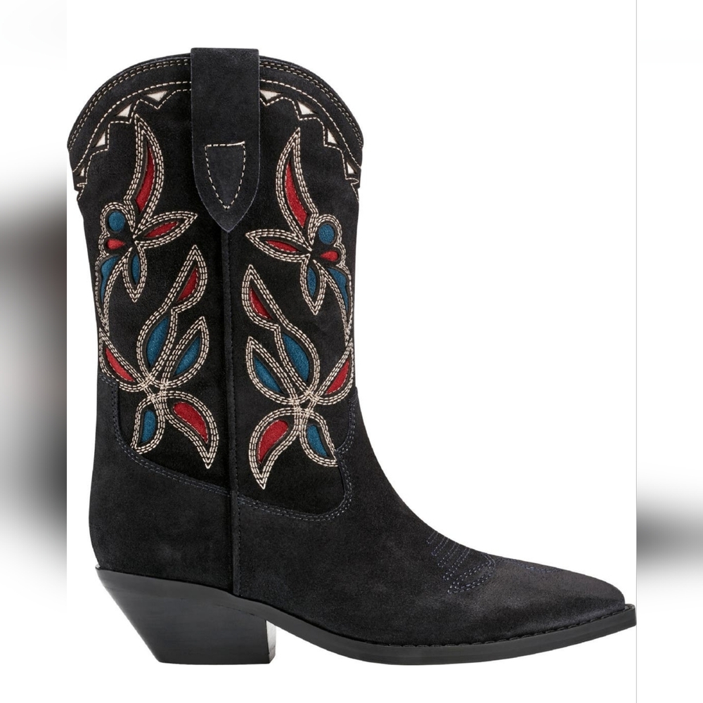 Marc Fisher Western Leather Dark Blue  Suede Ankle Booties - Picture 2 of 13